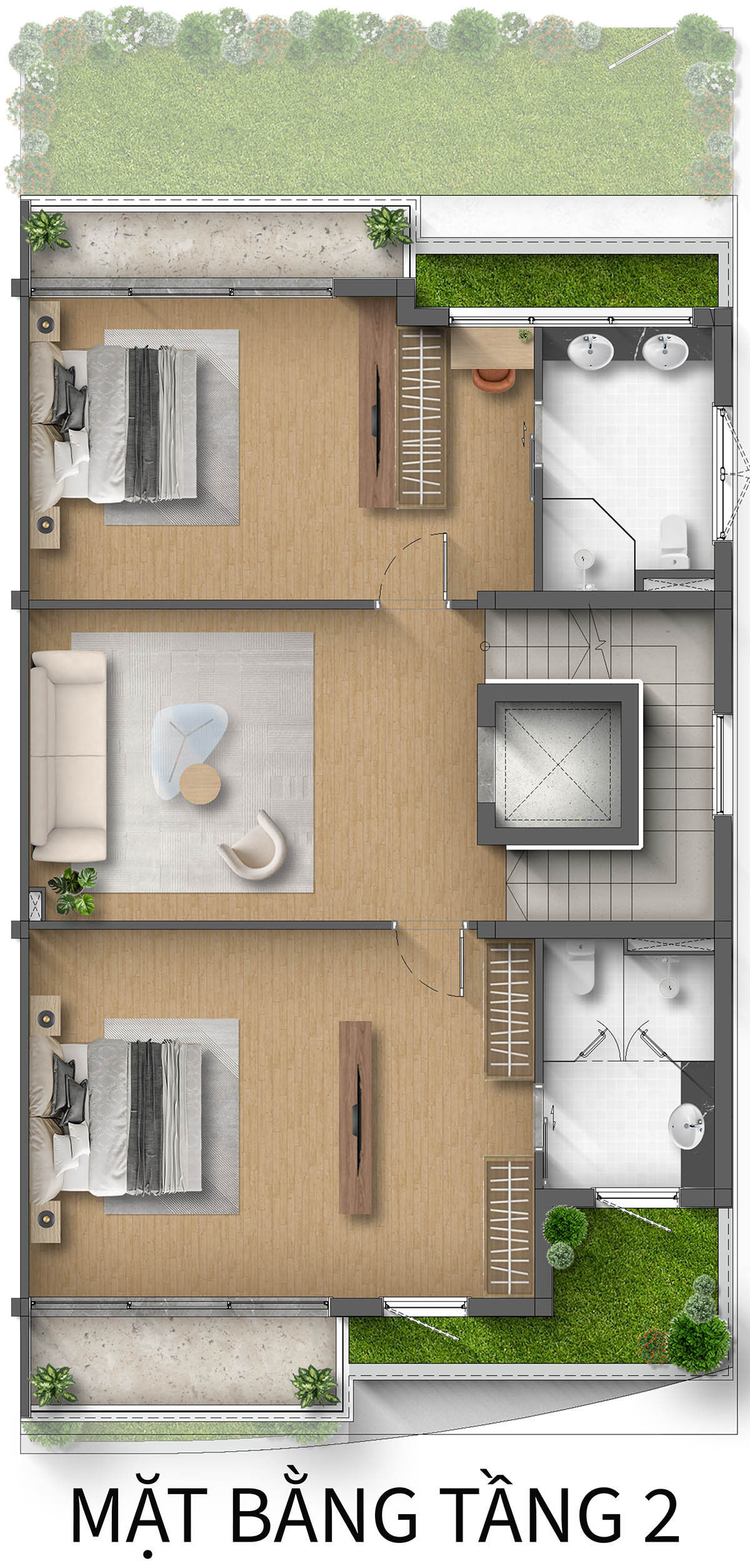 Mặt bằng tầng 2 Biệt thự Liền kề LKAH4 ĐH góc khu Spring Residences