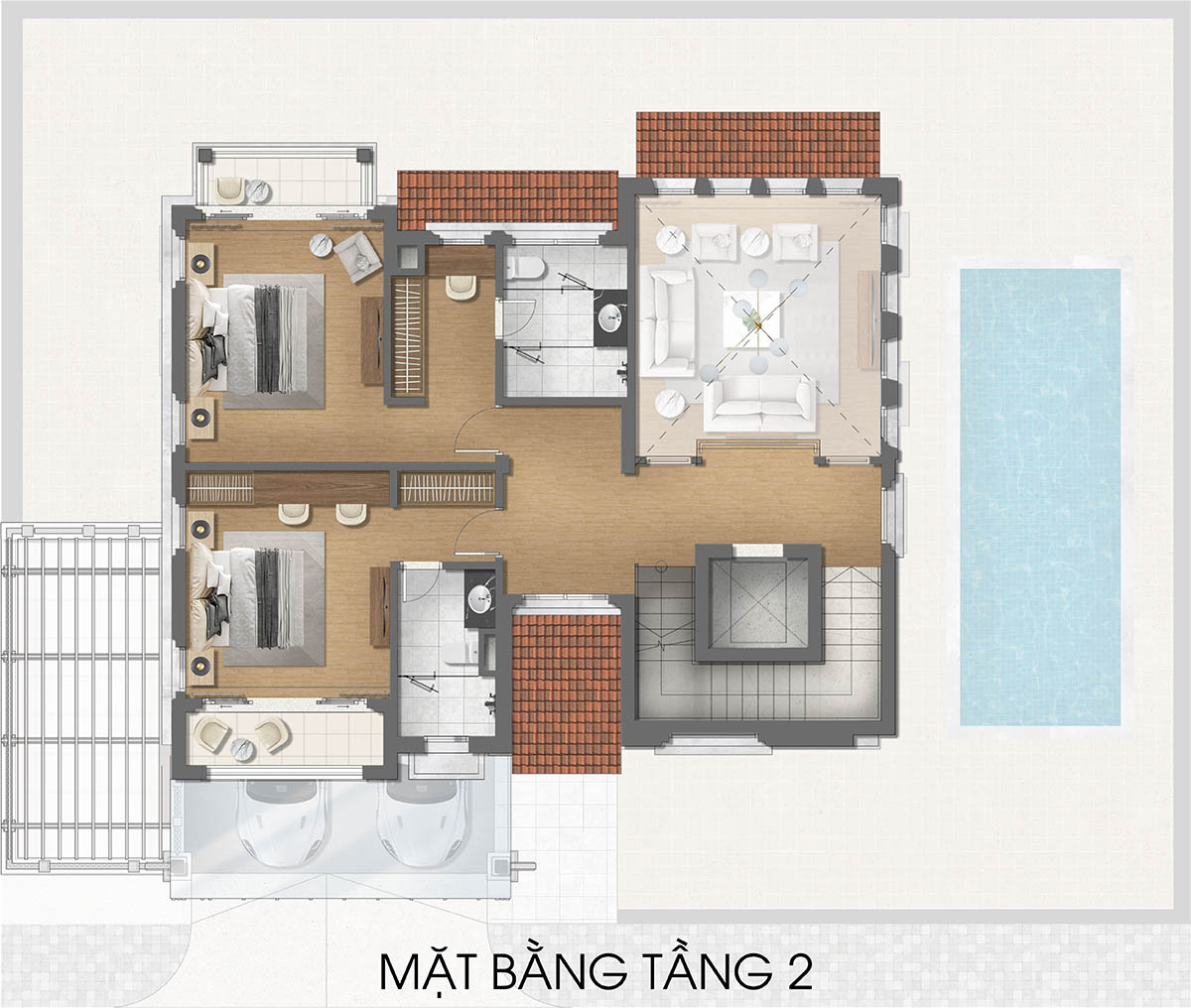 Mặt bằng tầng 2 biệt thự RV3 Valley Park Residences