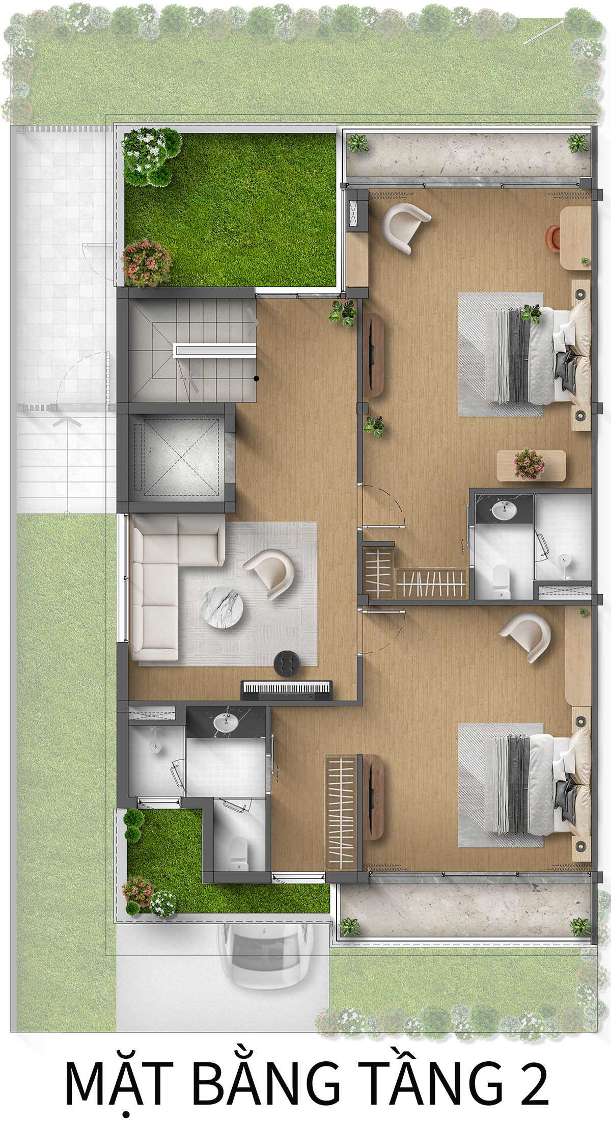 Mặt bằng tầng 2 Biệt thự Song lập ĐH Taluy dương khu Spring Residences
