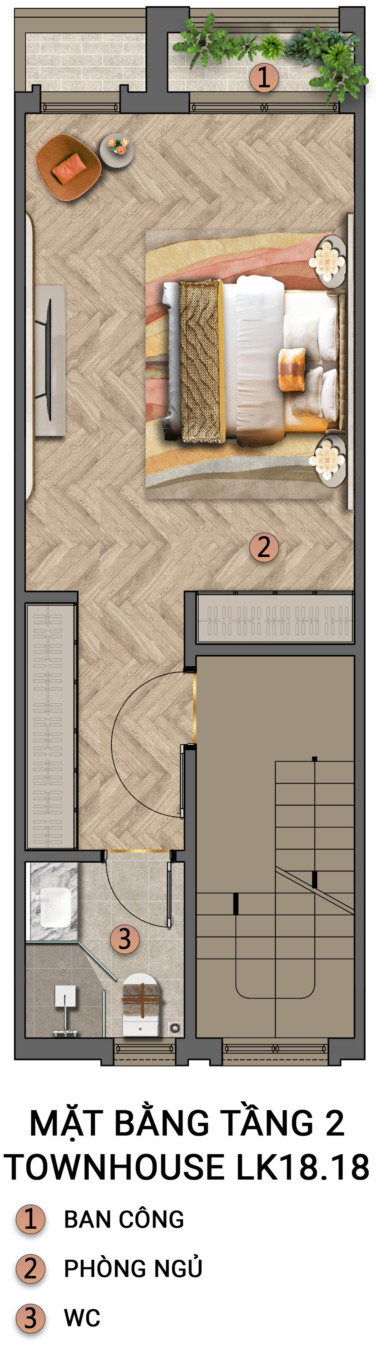 Mặt bằng tầng 2 liền kề Townhouse LK18 (56m2) Sun Urban City