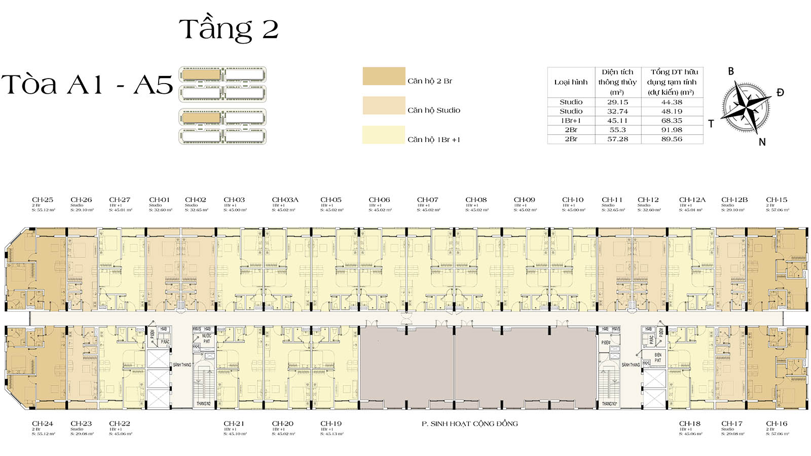 Mặt bằng tầng 2 tòa A1-A5 Art Residence (Sun Urban City)
