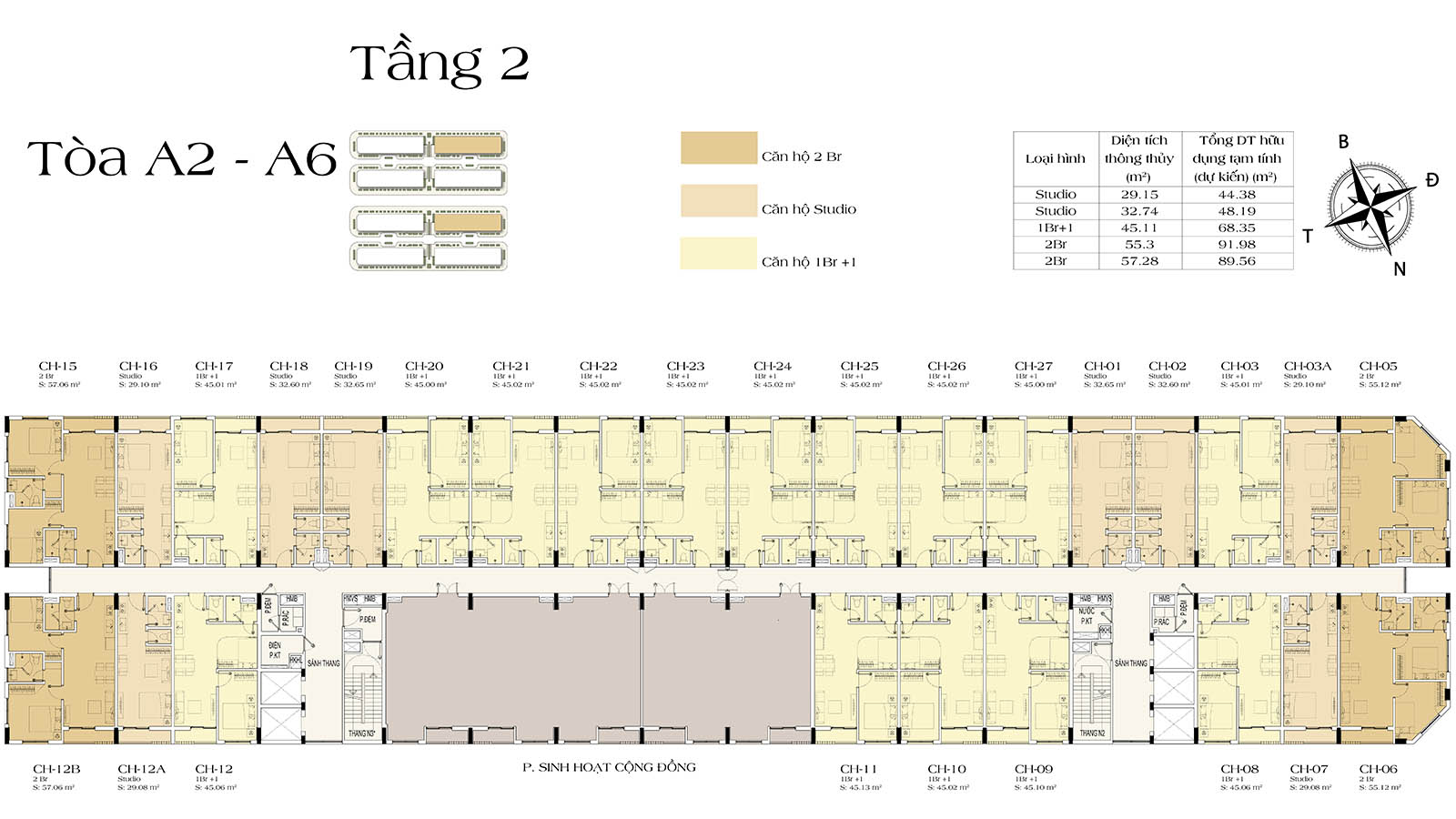 Mặt bằng tầng 2 tòa A2-A6 Art Residence (Sun Urban City)