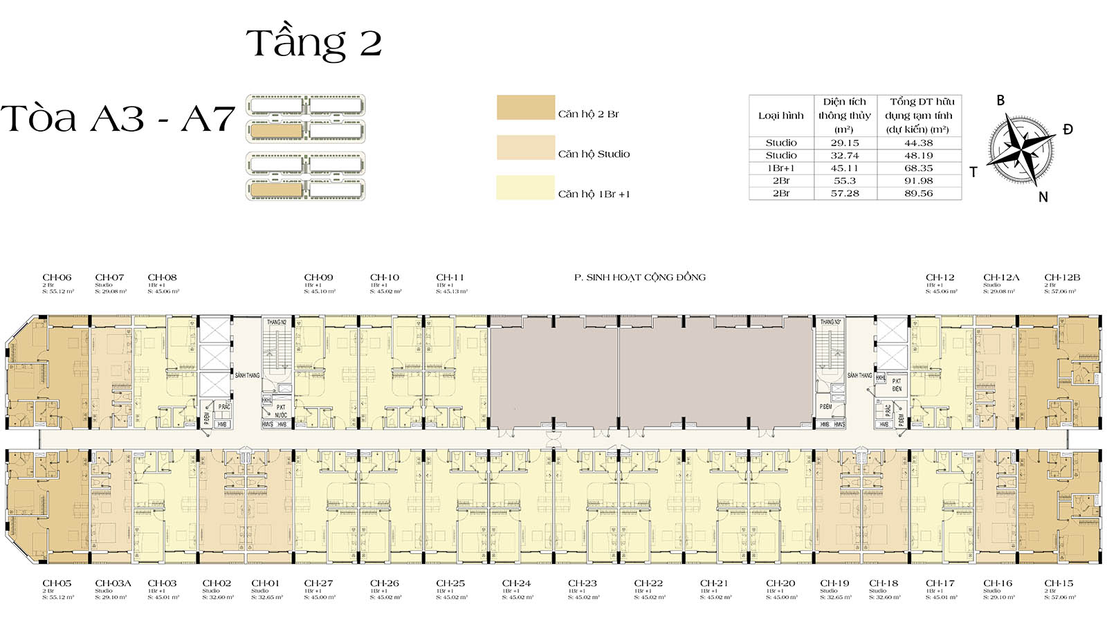 Mặt bằng tầng 2 tòa A3-A7 Art Residence (Sun Urban City)