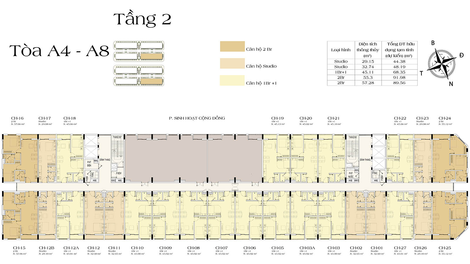 Mặt bằng tầng 2 tòa A4-A8 Art Residence (Sun Urban City)