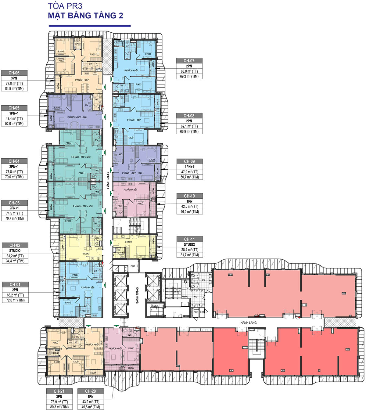Mặt bằng tầng 2 Tòa PR3 The Paris Vinhomes Ocean Park 1