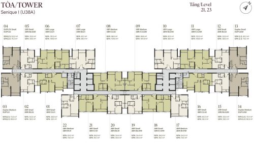 Mặt bằng tầng 21, 23 tòa Senique I