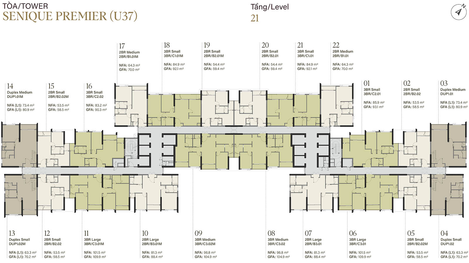 Mặt bằng tầng 21 tòa The Senique Premier (U37)