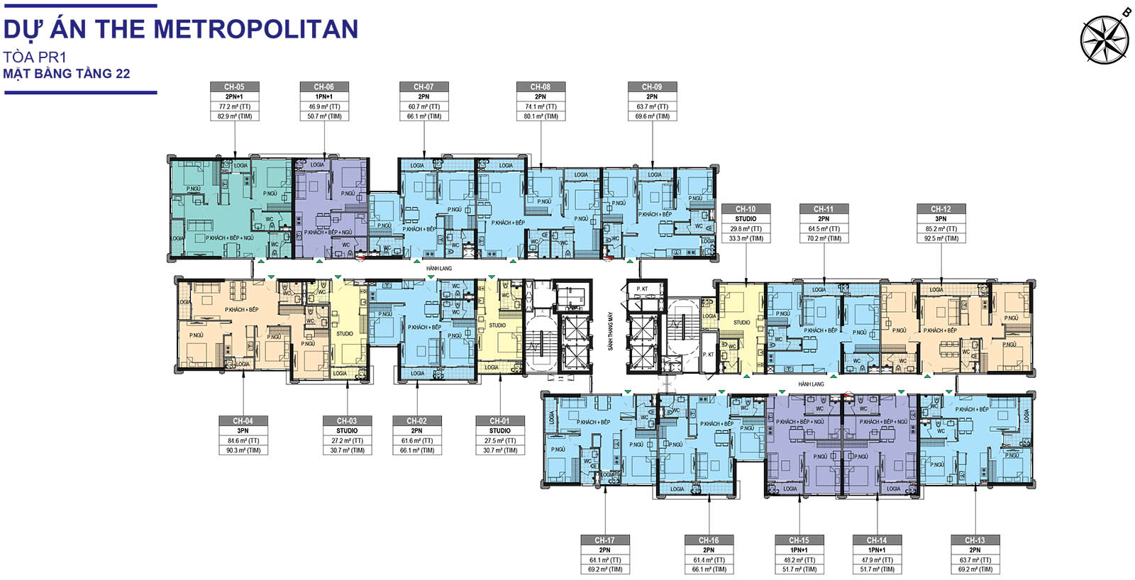 Mặt bằng tầng 22 Tòa PR1 The Paris Vinhomes Ocean Park 1