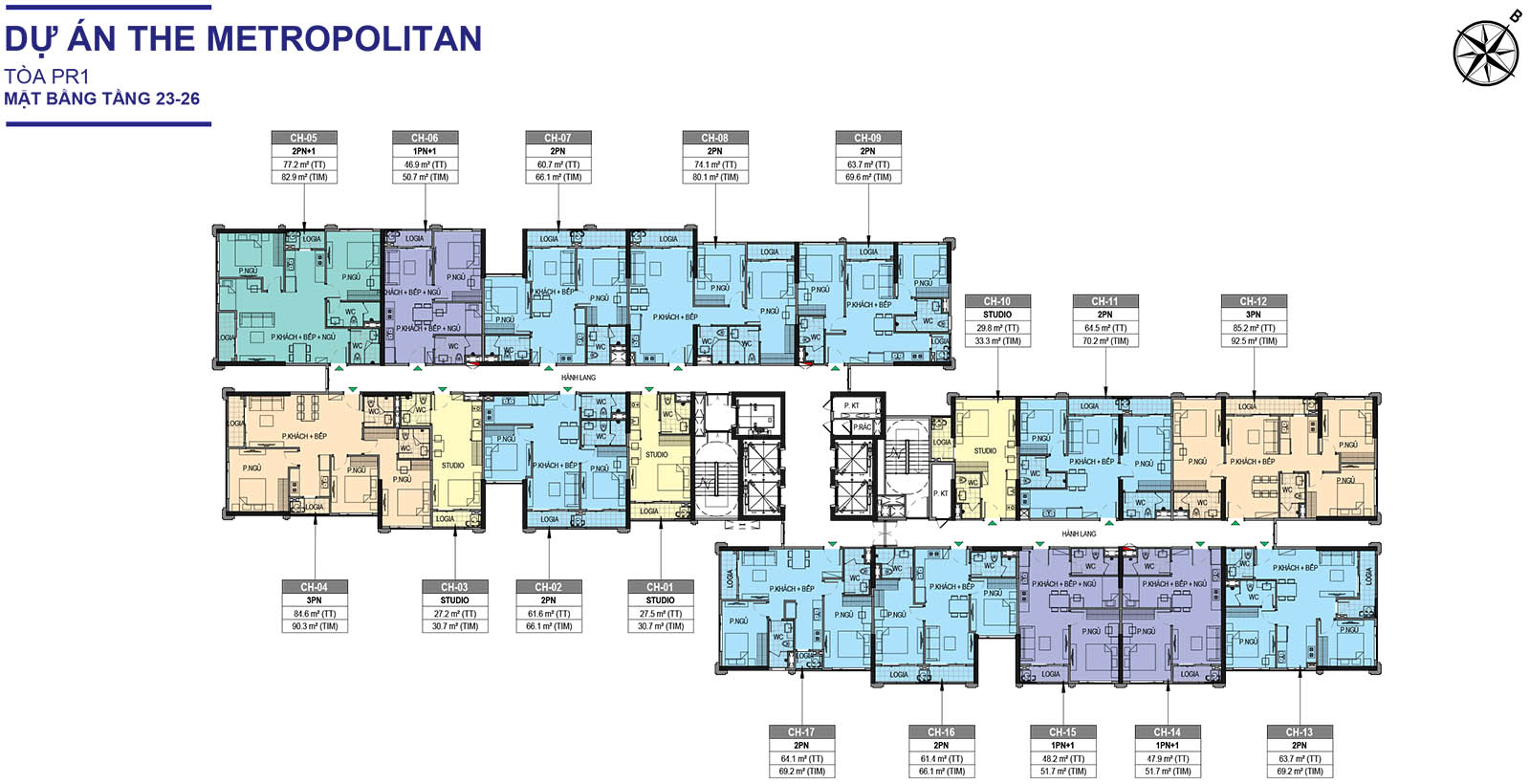 Mặt bằng tầng 23-26 Tòa PR1 The Paris Vinhomes Ocean Park 1