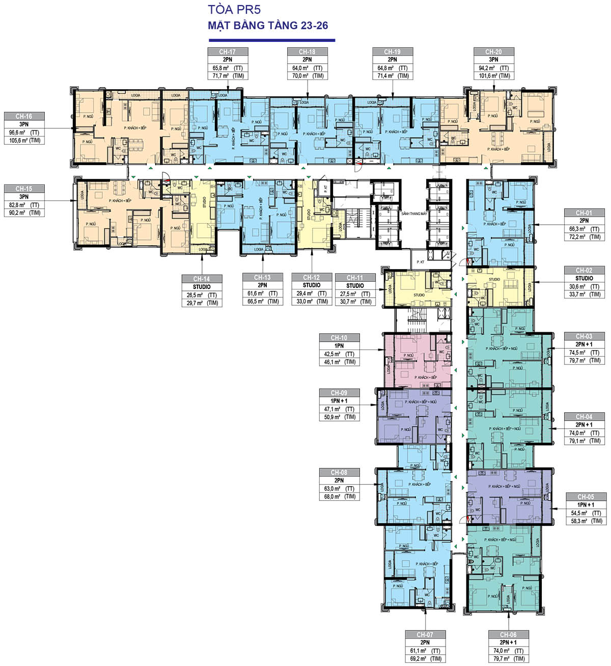 Mặt bằng tầng 23-26 Tòa PR5 The Paris Vinhomes Ocean Park 1