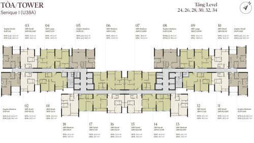 Mặt bằng tầng 24, 26, 28, 30, 32, 34 tòa Senique I