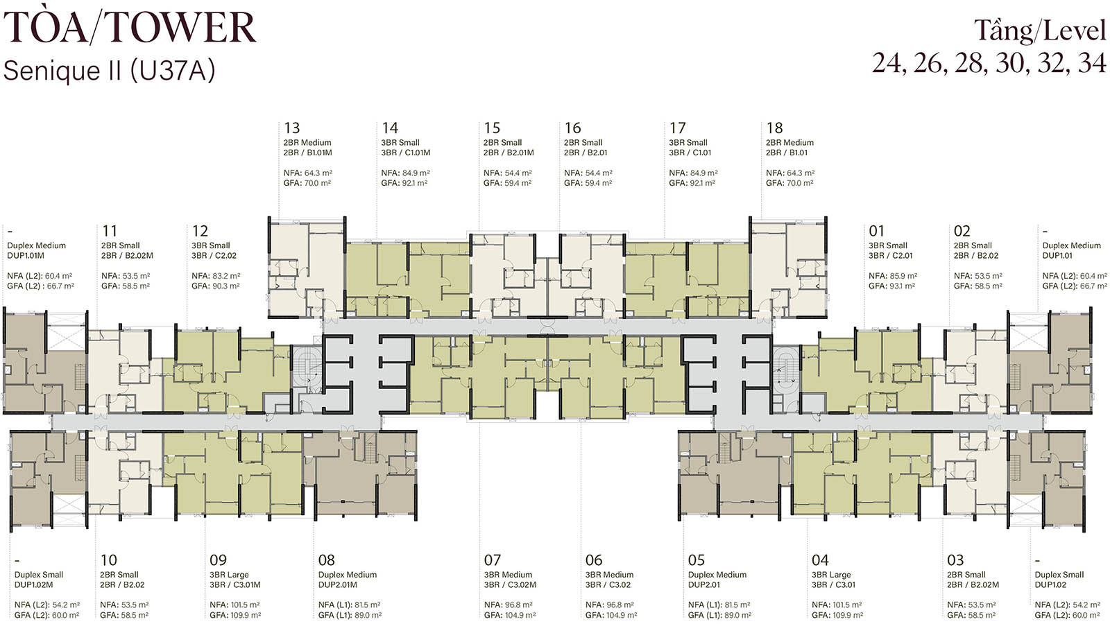 Mặt bằng tầng 24, 26, 28, 30, 32, 34 tòa The Senique 2