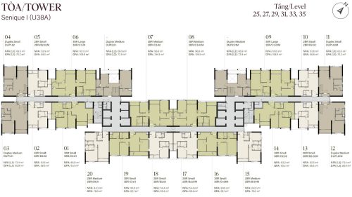 Mặt bằng tầng 25, 27, 29, 31, 33, 35 tòa Senique I