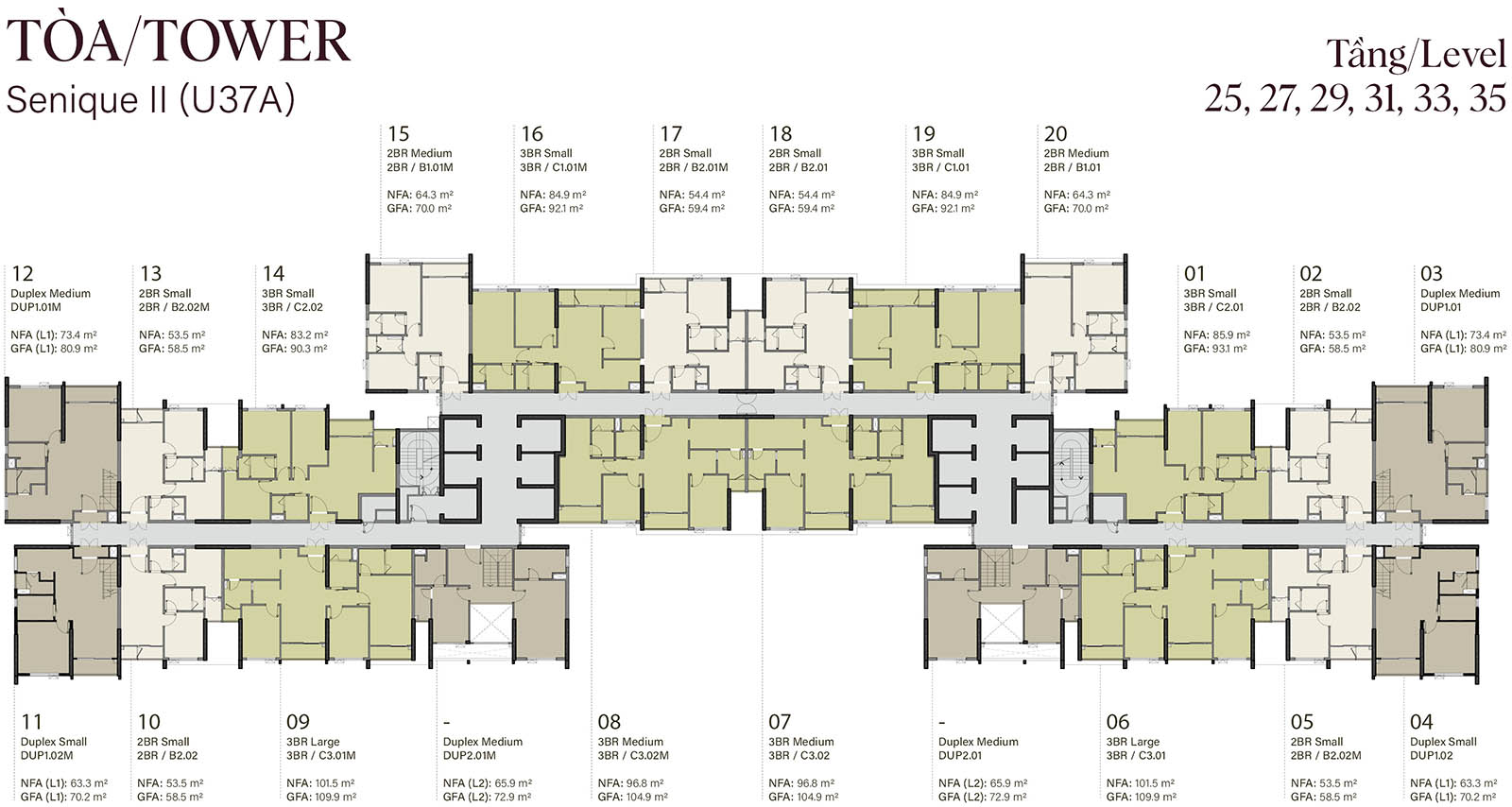 Mặt bằng tầng 25, 27, 29, 31, 33, 35 tòa The Senique 2