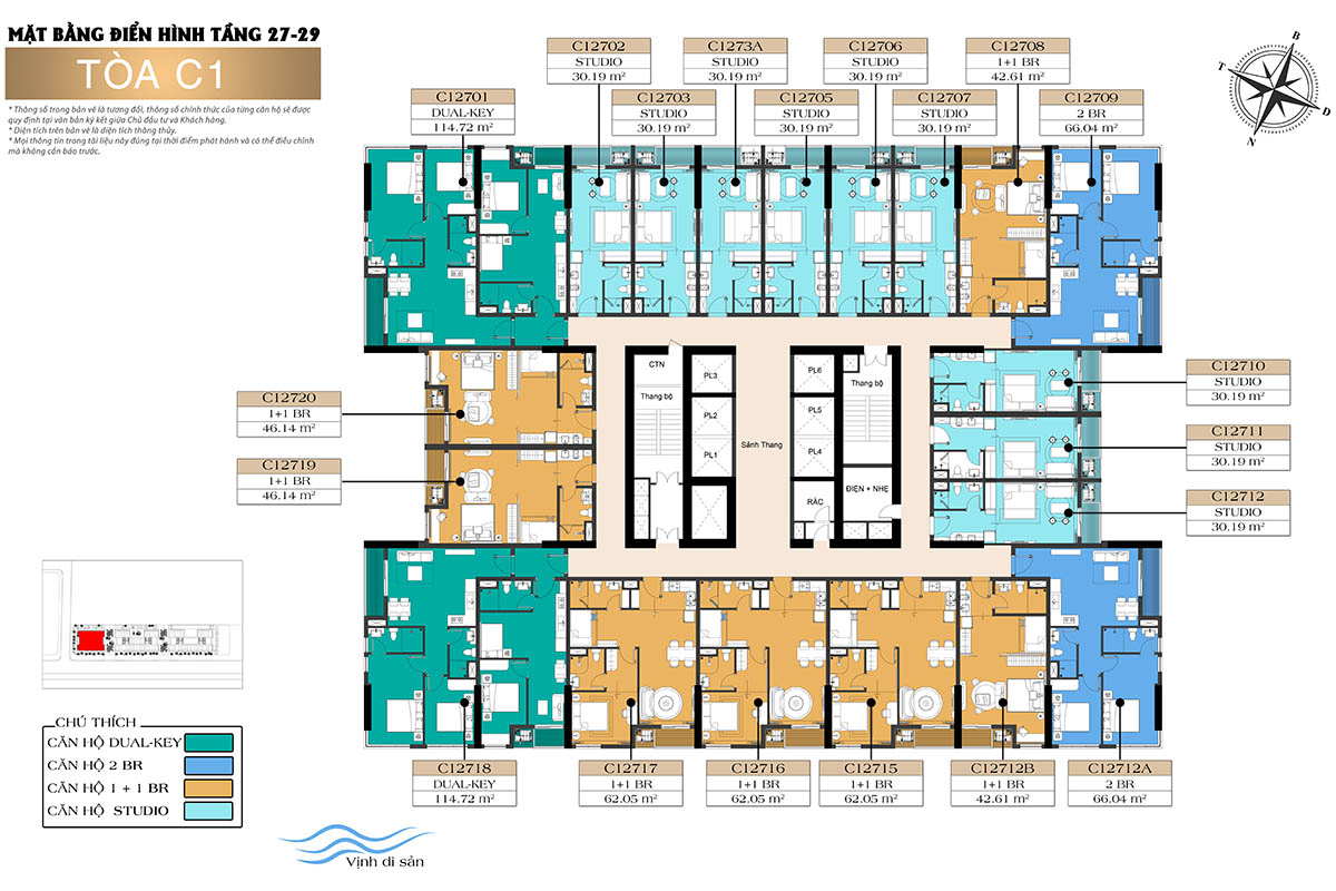 Mặt bằng tầng 27-29 tòa C1 Sun Centro Town
