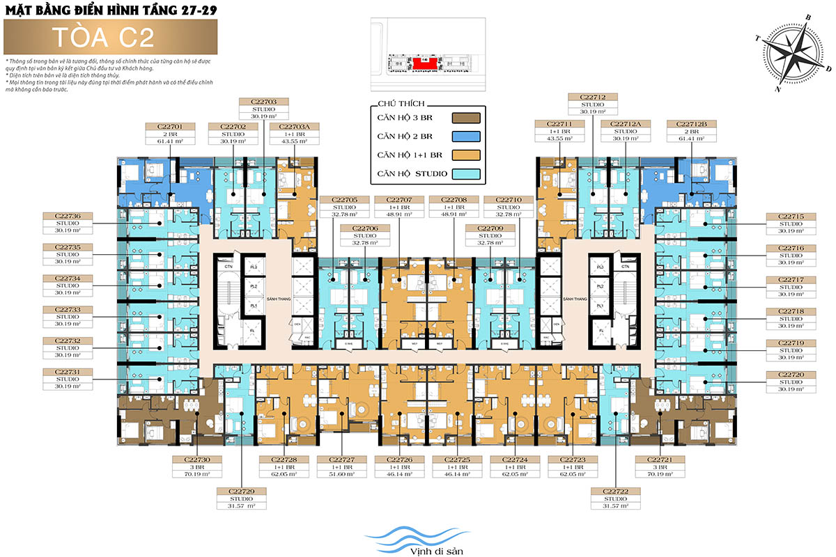 Mặt bằng tầng 27-29 tòa C2 Sun Centro Town