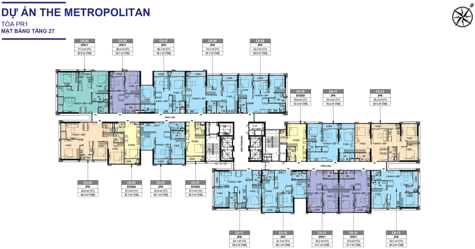 Mặt bằng tầng 27 Tòa PR1 The Paris Vinhomes Ocean Park 1