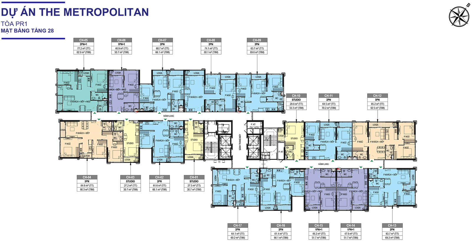 Mặt bằng tầng 28 Tòa PR1 The Paris Vinhomes Ocean Park 1