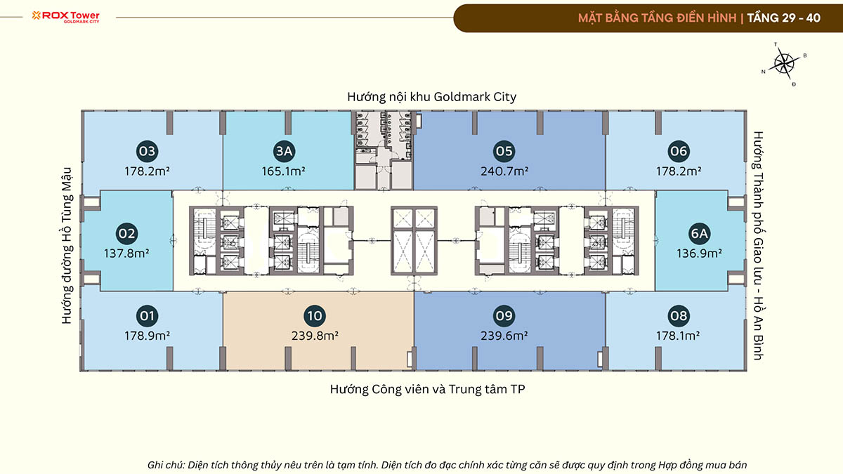 Mặt bằng tầng 29 - 40 tòa Rox Tower Goldmark City
