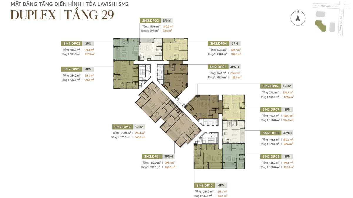 Mặt bằng tầng 29 (Duplex) tòa LAVISH SM2 thuộc Greenera Southmark