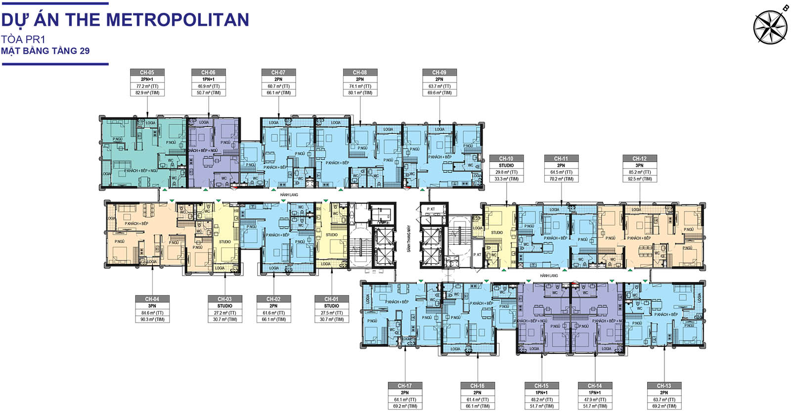 Mặt bằng tầng 29 Tòa PR1 The Paris Vinhomes Ocean Park 1