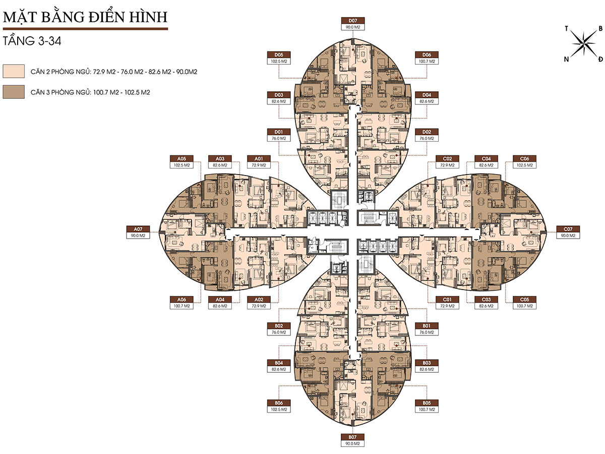 Mặt bằng tầng 3-34 tòa The Queen