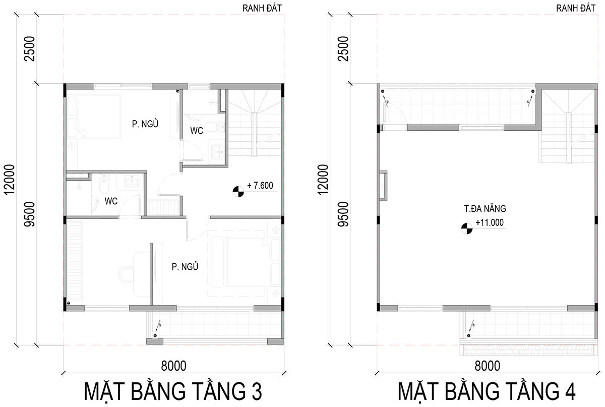 Mặt bằng tầng 3, 4 mẫu CB5-LK-A01 phân khu C, D, E, F