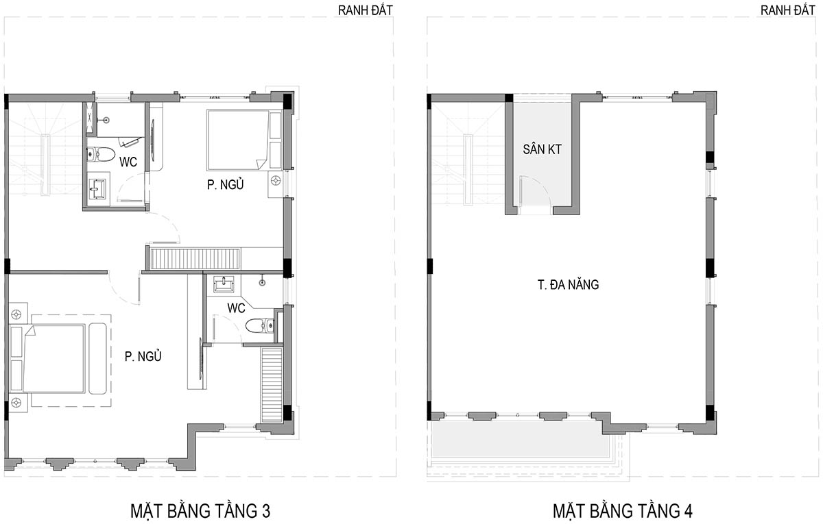 Mặt bằng tầng 3, 4 mẫu CB6-LK04.H2 phân khu AB