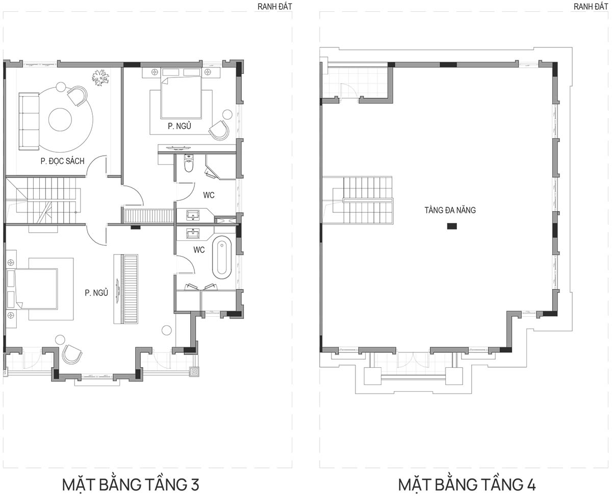 Mặt bằng tầng 3, 4 mẫu DN3.SL1 phân khu AB