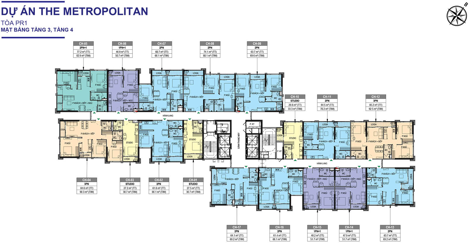 Mặt bằng tầng 3, 4 Tòa PR1 The Paris Vinhomes Ocean Park 1