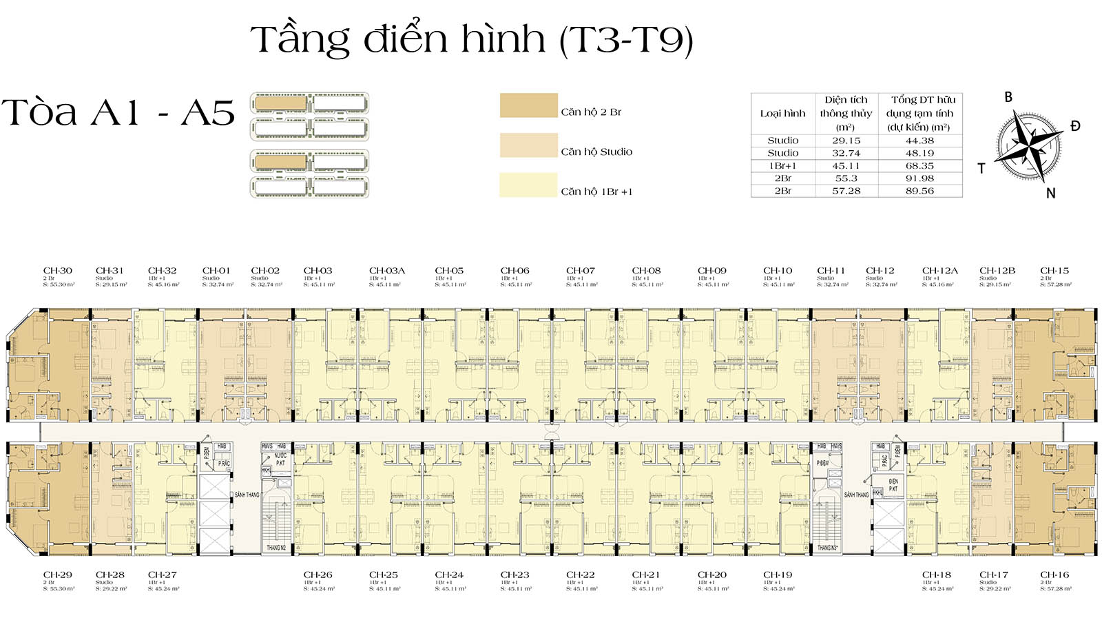 Mặt bằng tầng 3-9 tòa A1-A5 Art Residence (Sun Urban City)
