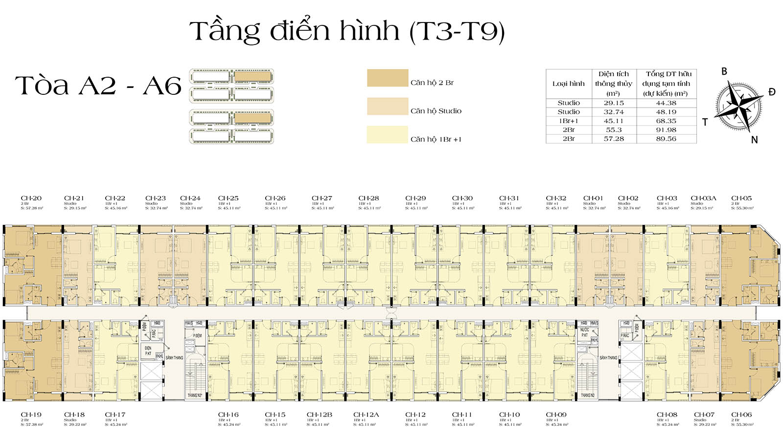 Mặt bằng tầng 3-9 tòa A2-A6 Art Residence (Sun Urban City)