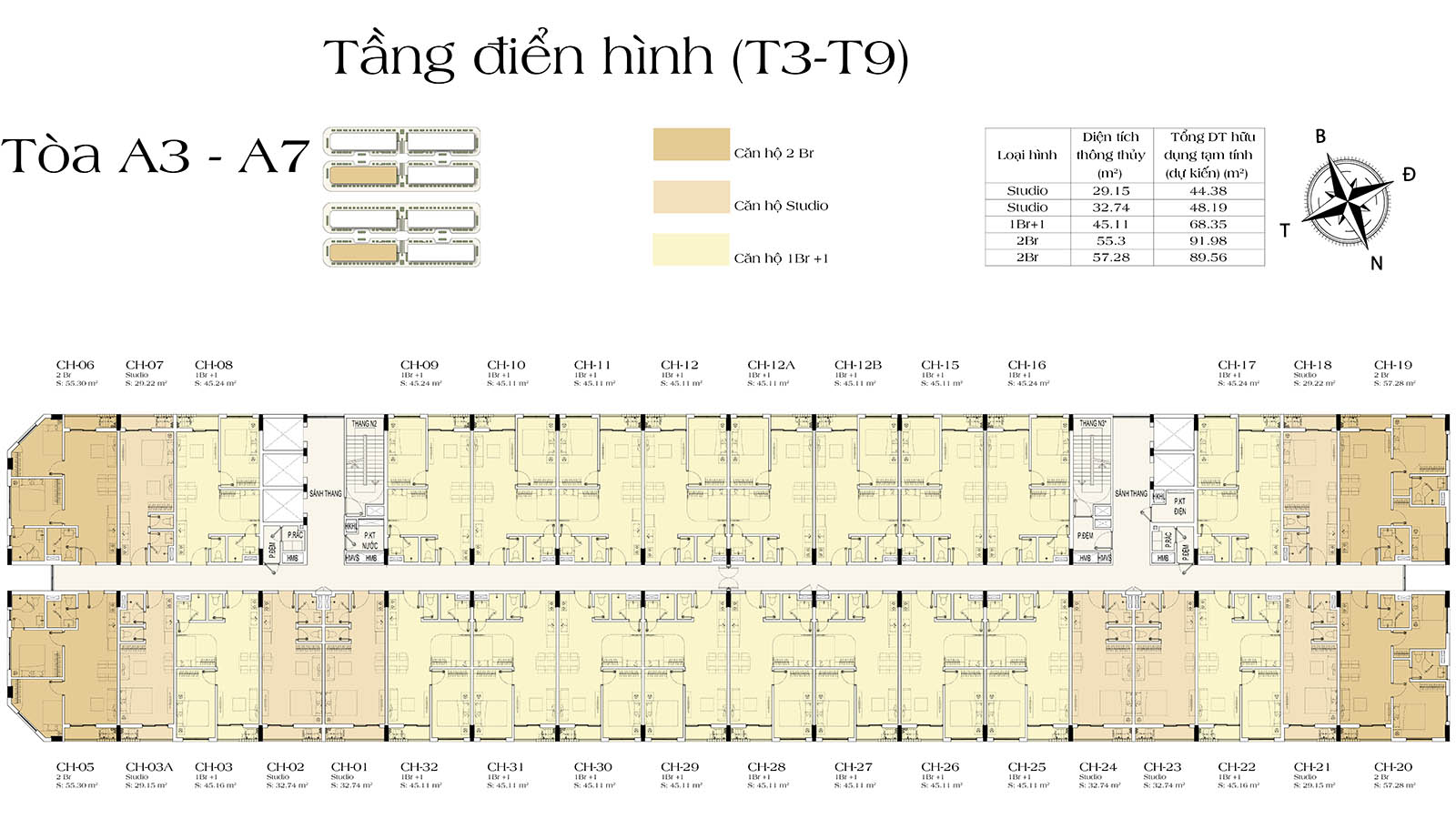 Mặt bằng tầng 3-9 tòa A3-A7 Art Residence (Sun Urban City)
