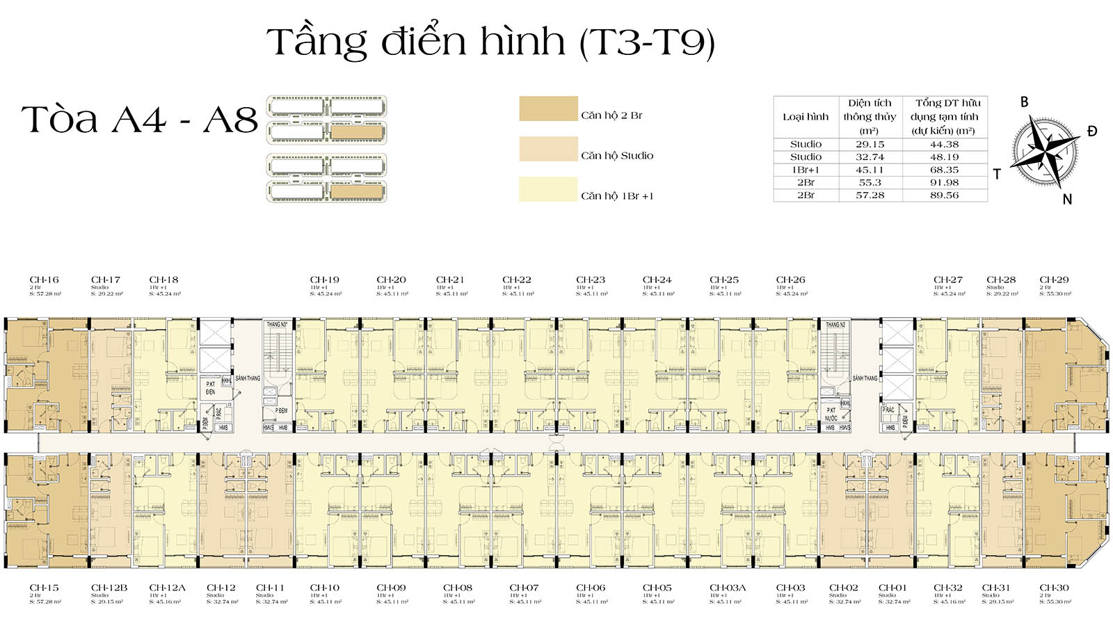 Mặt bằng tầng 3-9 tòa A4-A8 Art Residence (Sun Urban City)