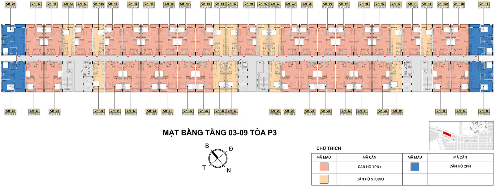 Mặt bằng Tầng 3-9 Tòa P3 Park Residence (Sun Urban City)