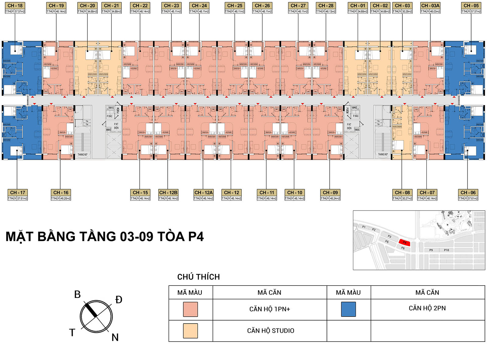 Mặt bằng Tầng 3-9 Tòa P4 Park Residence (Sun Urban City)