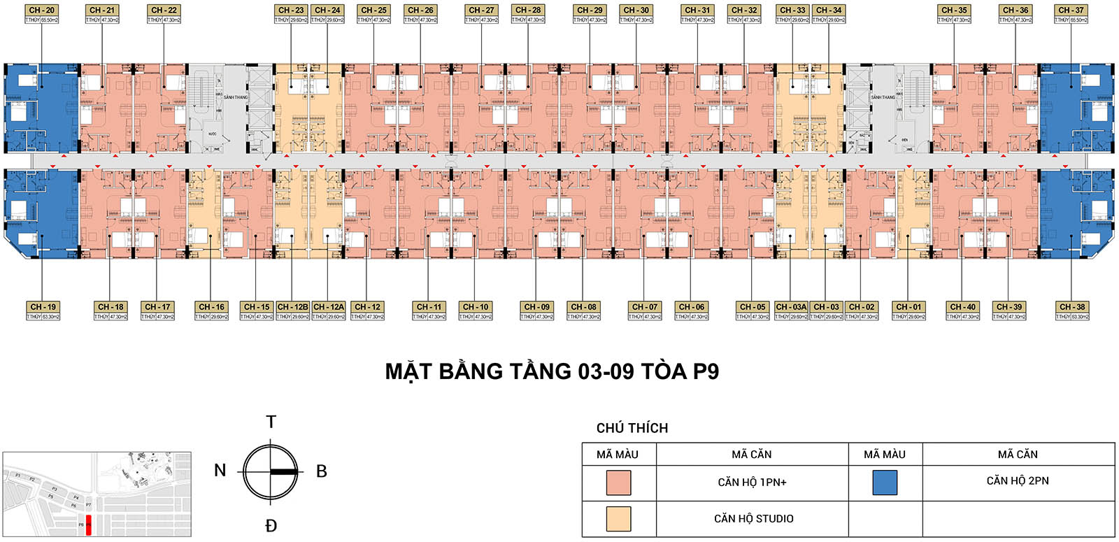 Mặt bằng Tầng 3-9 Tòa P9 Park Residence (Sun Urban City)