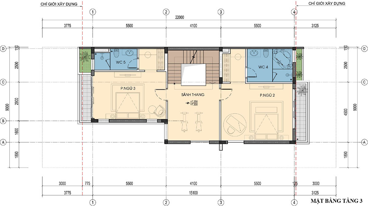 Mặt bằng tầng 3 biệt thự F08-L07 (SL-7.1) An Quý Villa