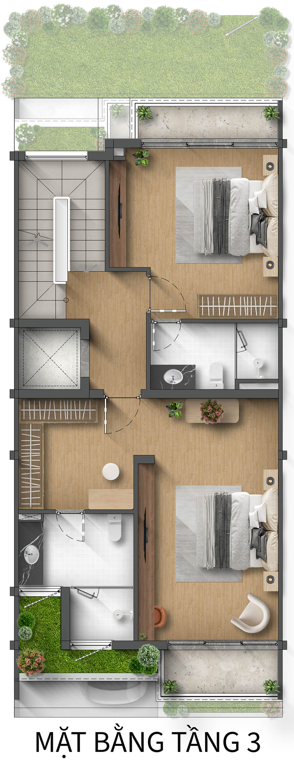 Mặt bằng tầng 3 Biệt thự Liền kề LKD ĐH Taluy âm khu Spring Residences
