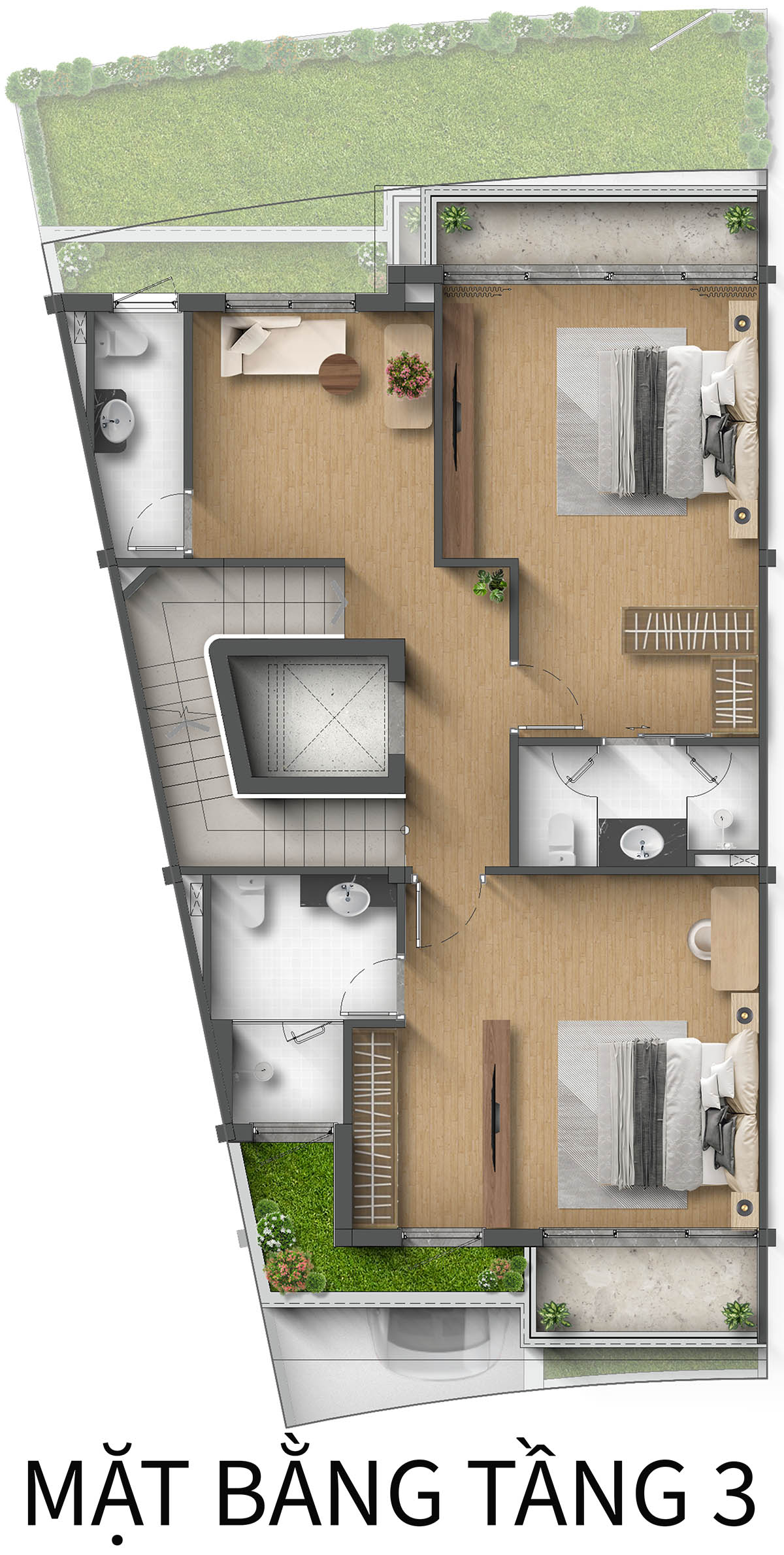 Mặt bằng tầng 3 Biệt thự Liền kề LKE2 RQ Taluy âm khu Spring Residences