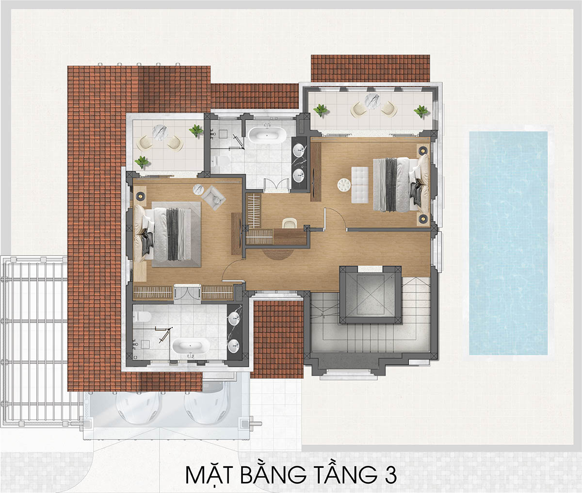 Mặt bằng tầng 3 biệt thự RV3 Valley Park Residences