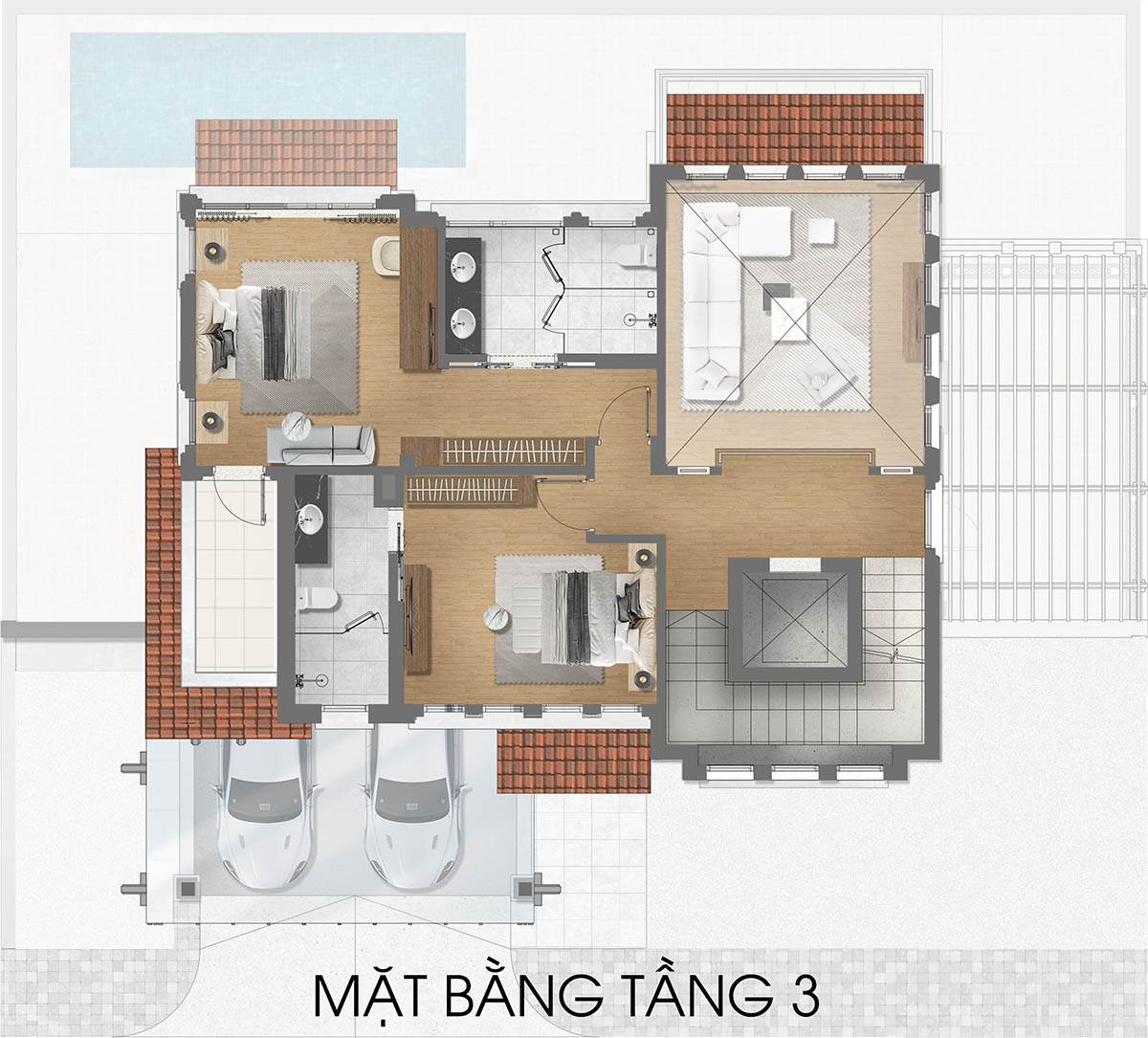 Mặt bằng tầng 3 biệt thự RV4 Valley Park Residences