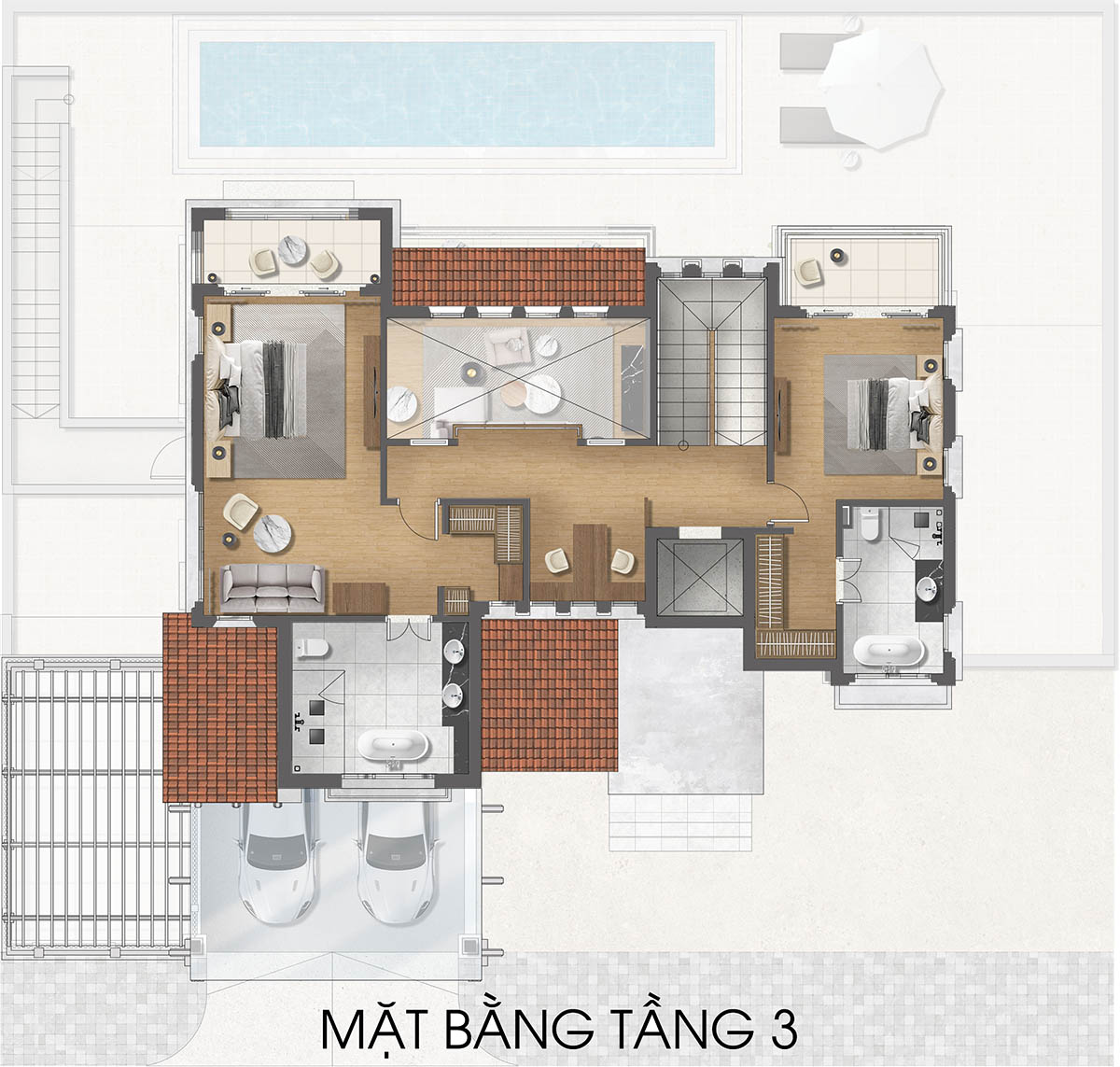 Mặt bằng tầng 3 biệt thự RV5 Valley Park Residences