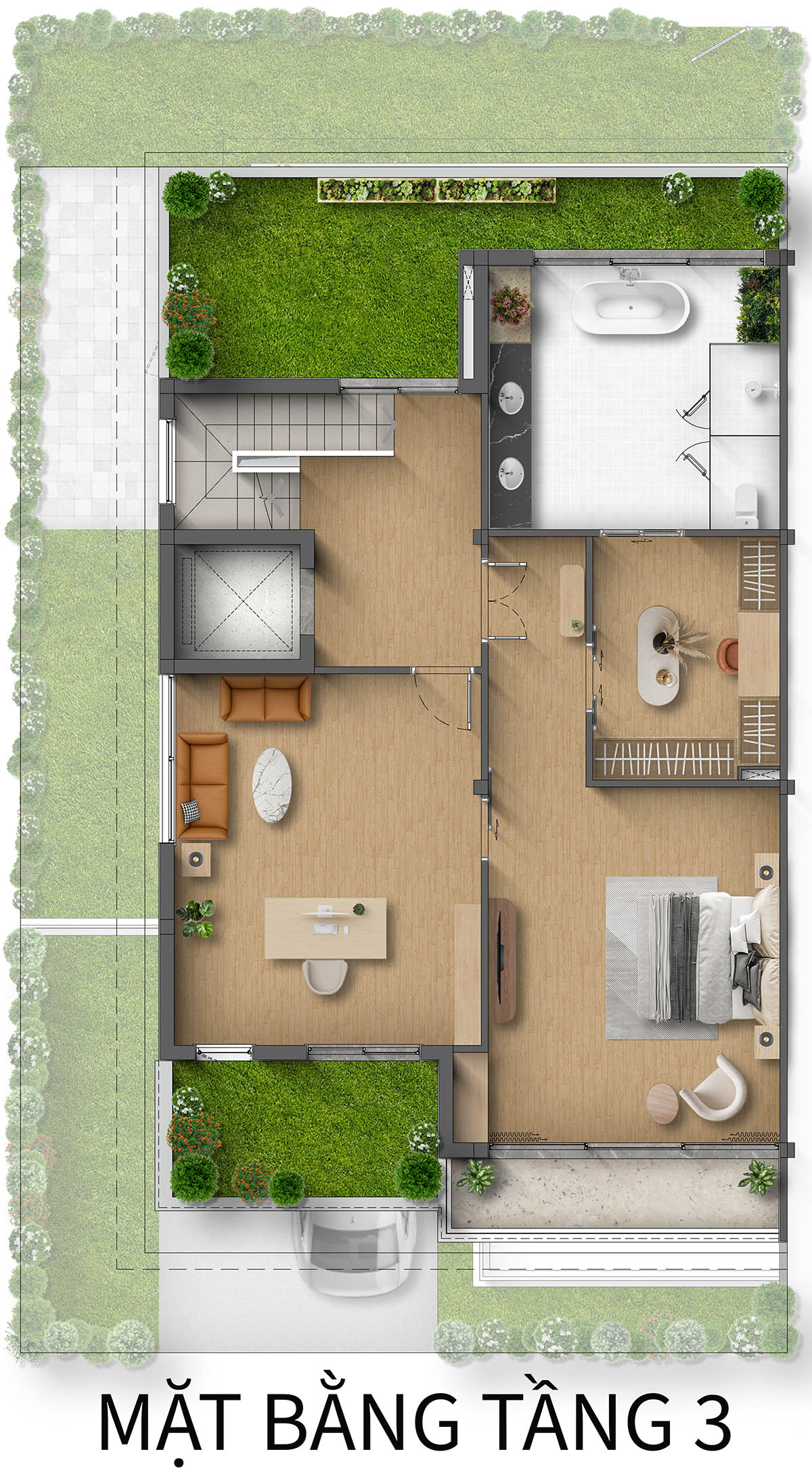 Mặt bằng tầng 3 Biệt thự Song lập ĐH Taluy âm khu Spring Residences
