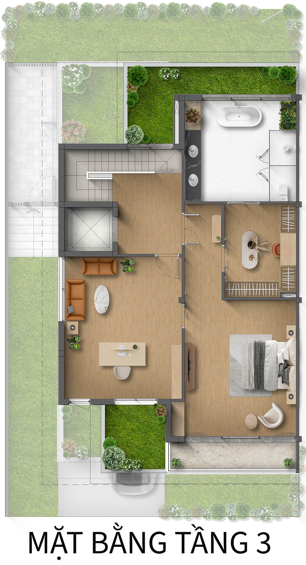 Mặt bằng tầng 3 Biệt thự Song lập ĐH Taluy dương khu Spring Residences