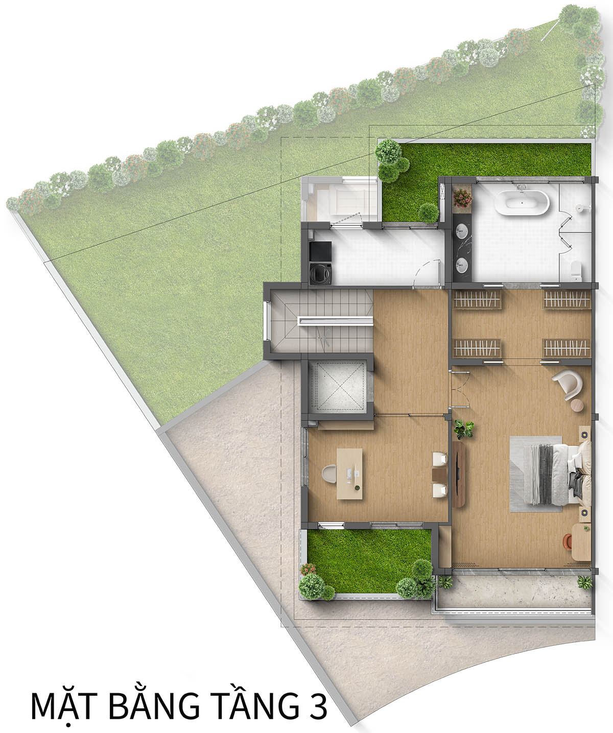 Mặt bằng tầng 3 Biệt thự Song lập RQ Taluy âm khu Spring Residences