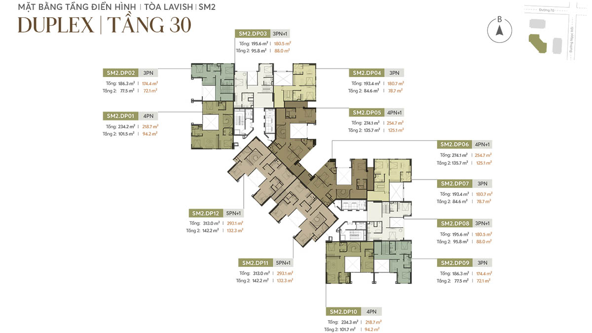 Mặt bằng tầng 30 (Duplex) tòa LAVISH SM2 thuộc Greenera Southmark