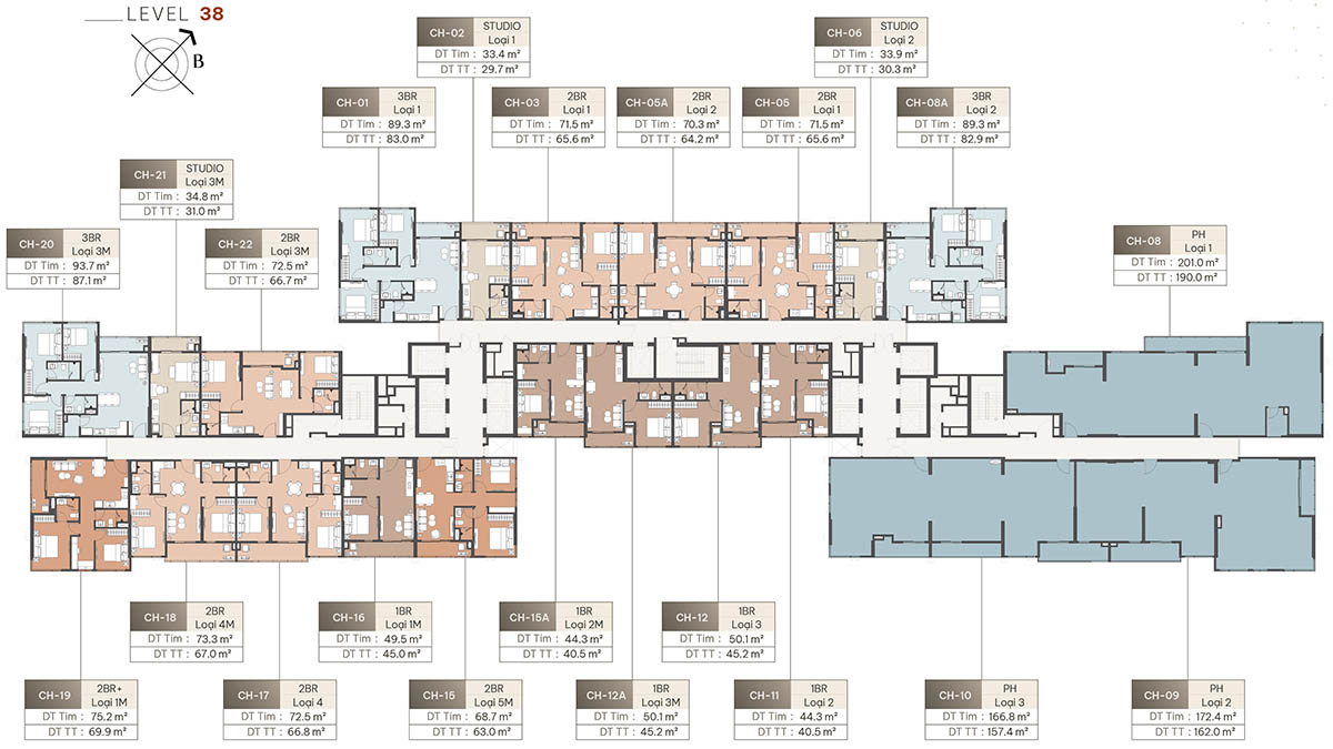 Mặt bằng tầng 38 tòa Harmony (L2)