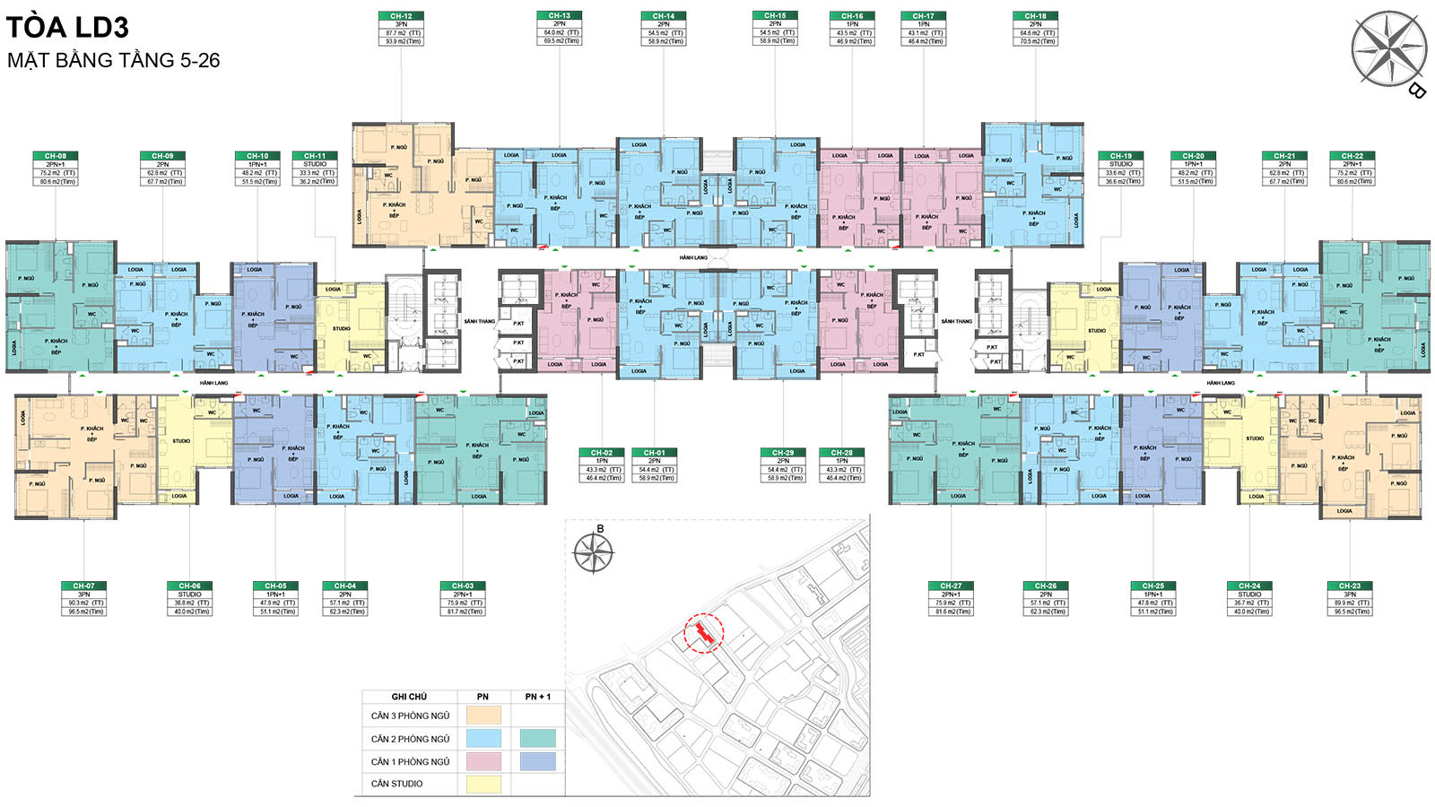 Mặt bằng tầng 5-26 Tòa LD3 The London Vinhomes Ocean Park 1