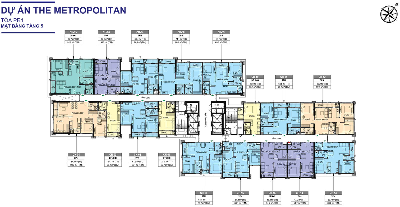 Mặt bằng tầng 5 Tòa PR1 The Paris Vinhomes Ocean Park 1